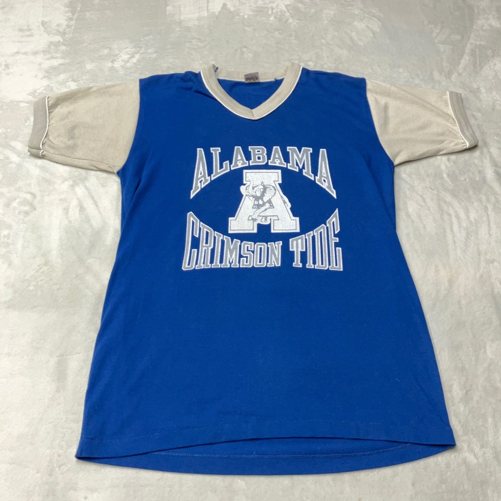 Vintage 70s Alabama Crimson Tide Ringer T-Shirt Gold Tag Russell Athletic Mens L